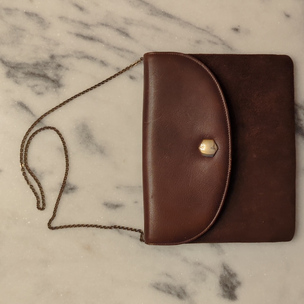 VINTAGE CROWN LEWIS SHOULDER BAG - Brown leather/suede snap closure